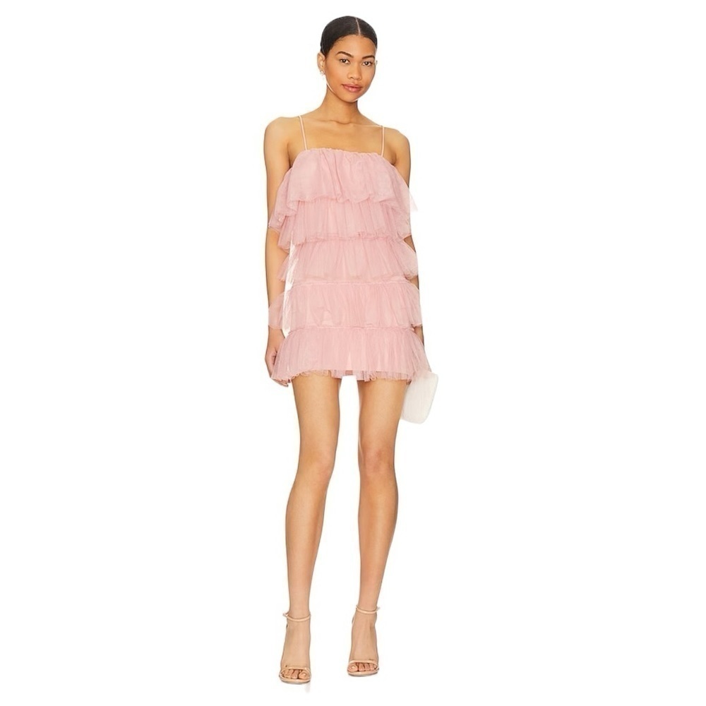 Revolve More To Come Millie Ruffle Mini Dress in Pink Size Large NWT